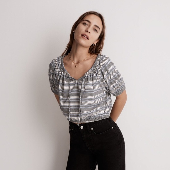 NWT Madewell Jacquard Keyhole Crop Top‎ in Stripe Size Small - Picture 3 of 13